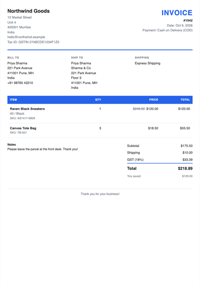 Classic invoice template
