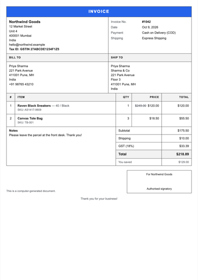 Corporate invoice template