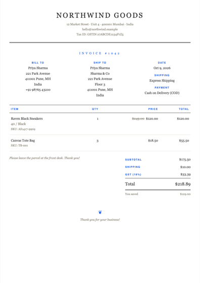 Elegant invoice template