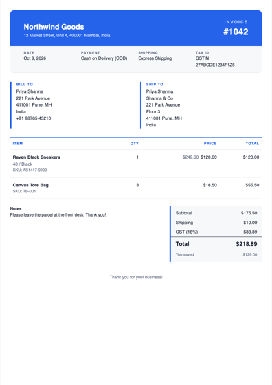 Executive invoice template