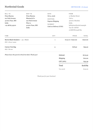 Minimal invoice template