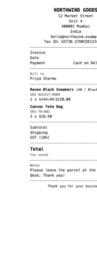 Receipt template for 80mm thermal printers