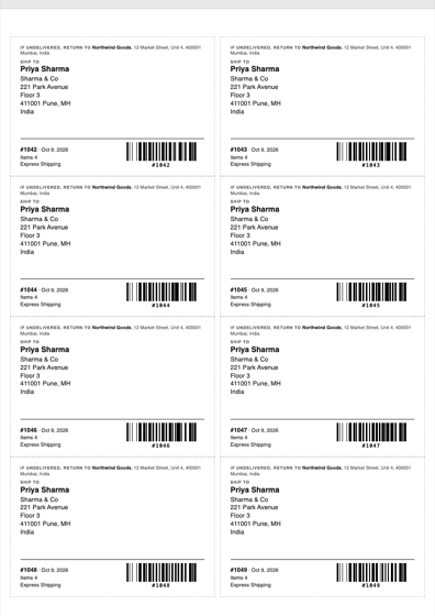 A4 label sheet with eight labels