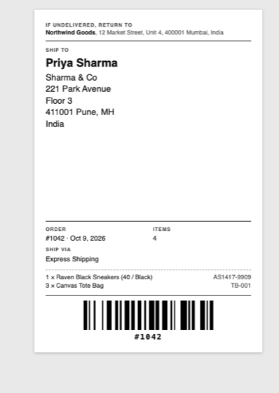 4 by 6 inch thermal shipping label
